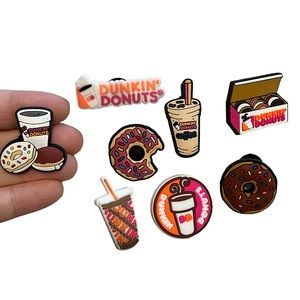 DUNKIN DONUTS coffee donut themed croc/shoe charm 8 piece bundle NEW trending